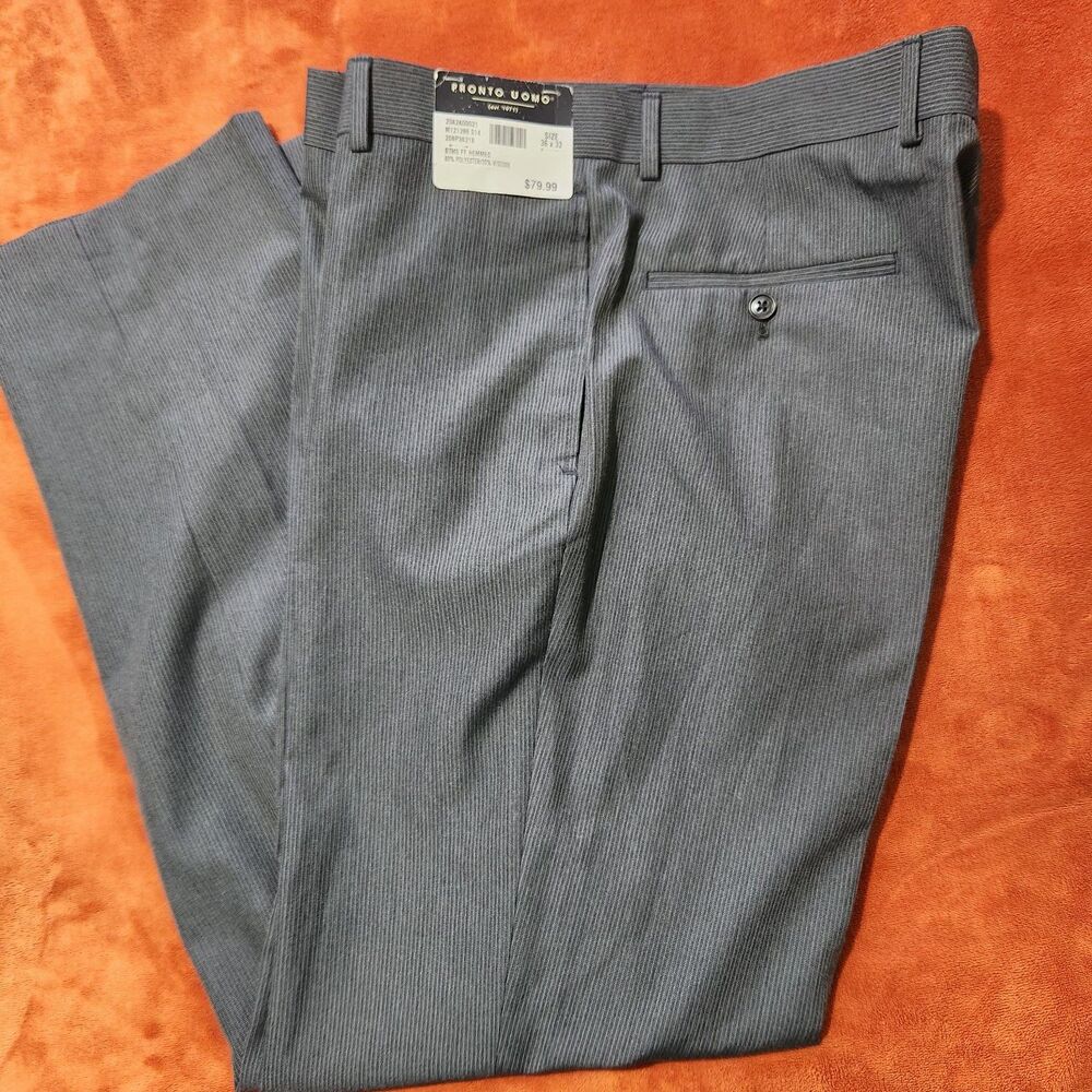 Pronto Uomo Mens Dress Pants Size 36x32 Flat Front striped